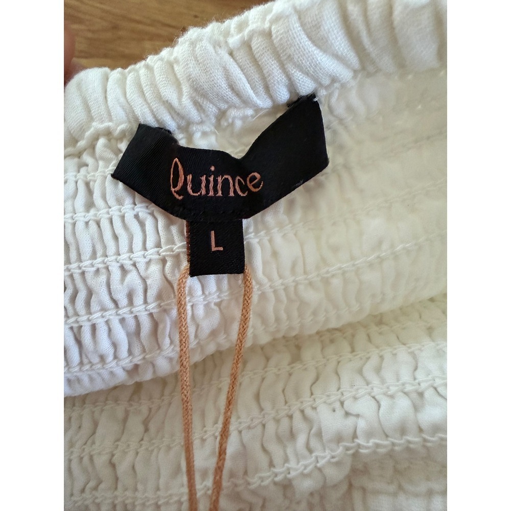 NWT Quince Organic Cotton Gauze Smocked Square Neck Midi Dress White Large - Picture 4 of 12